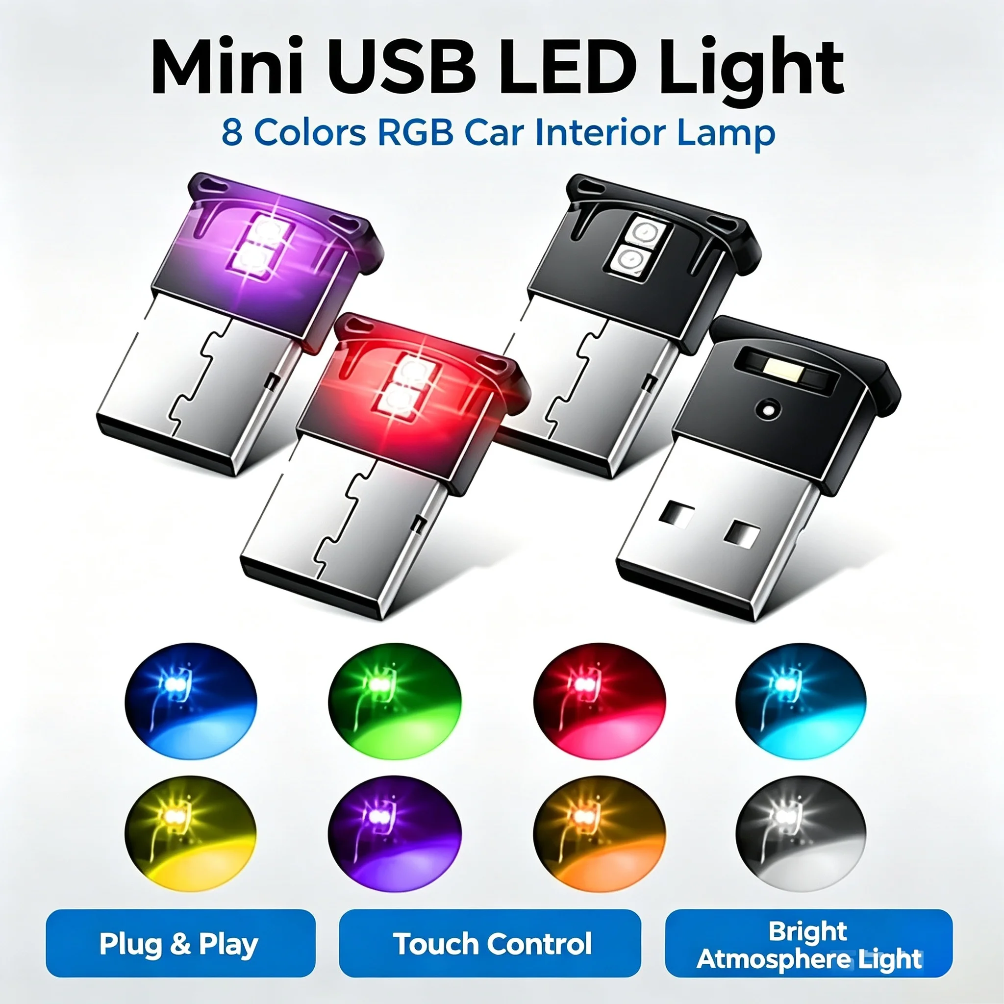 Mini USB RGB LED Auto-Innenraumbeleuchtung, Farbenfrohe Deko-Notbeleuchtung Auto-Zubehör