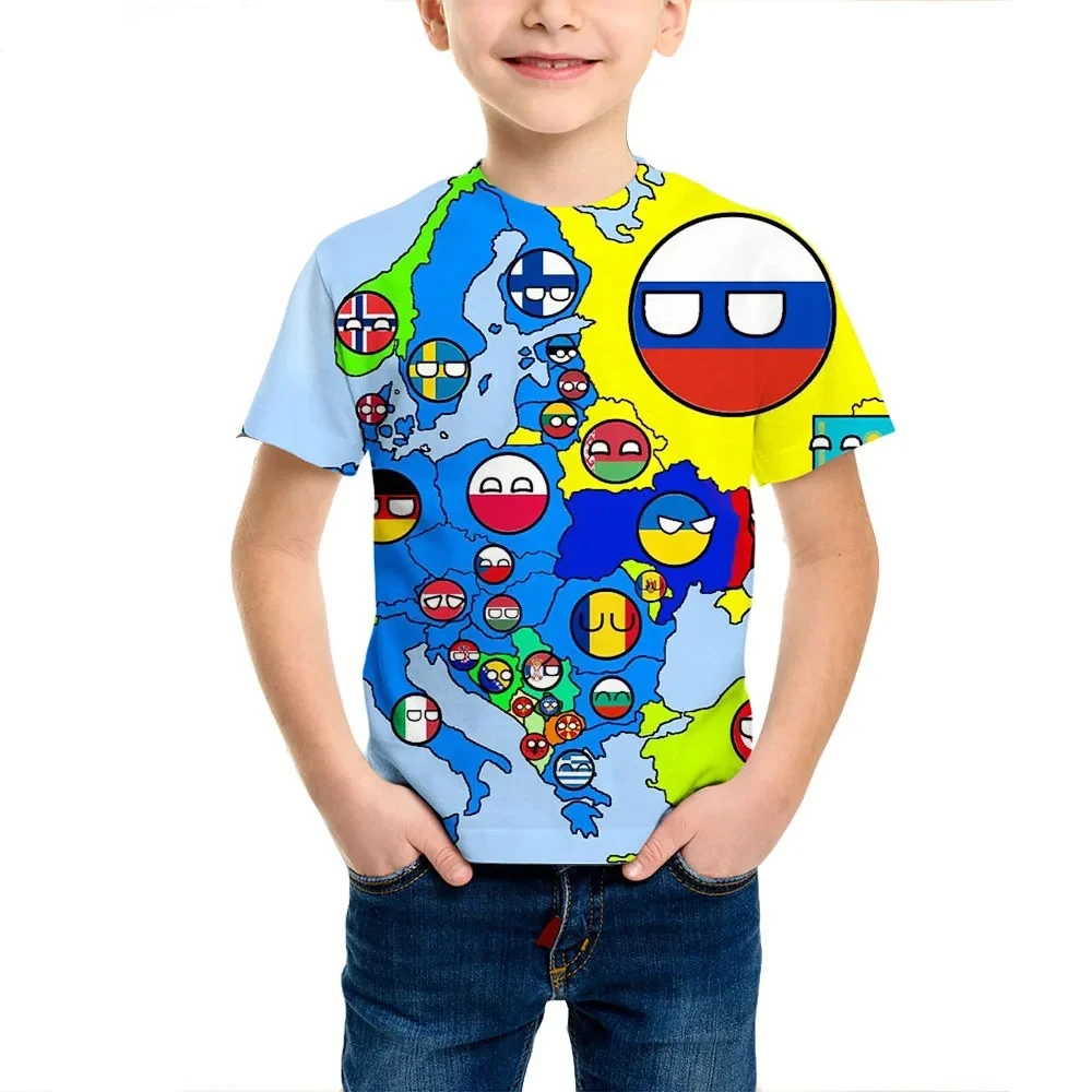 Children's T-Shirt Polandball Countryballs 3D Funny Print Kids Boy Girl Short Sleeve Tops Street T-Shirt Fashion Clothing