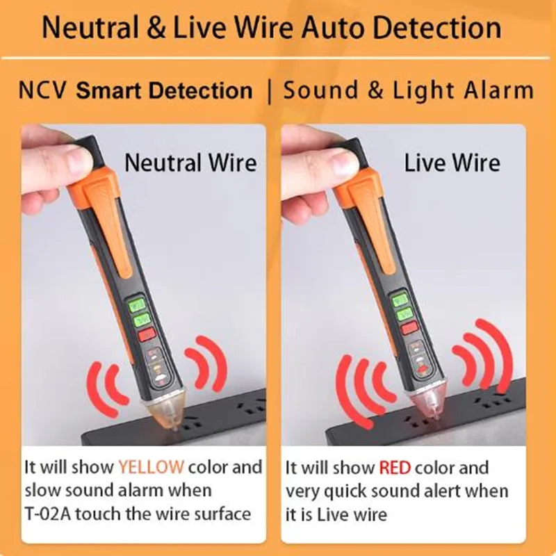 T-02A Rilevatore di tensione senza contatto Strumenti elettrici Indicatore di tensione Tester Penna Test di tensione Smart Breakpoint Finder 12-1000V