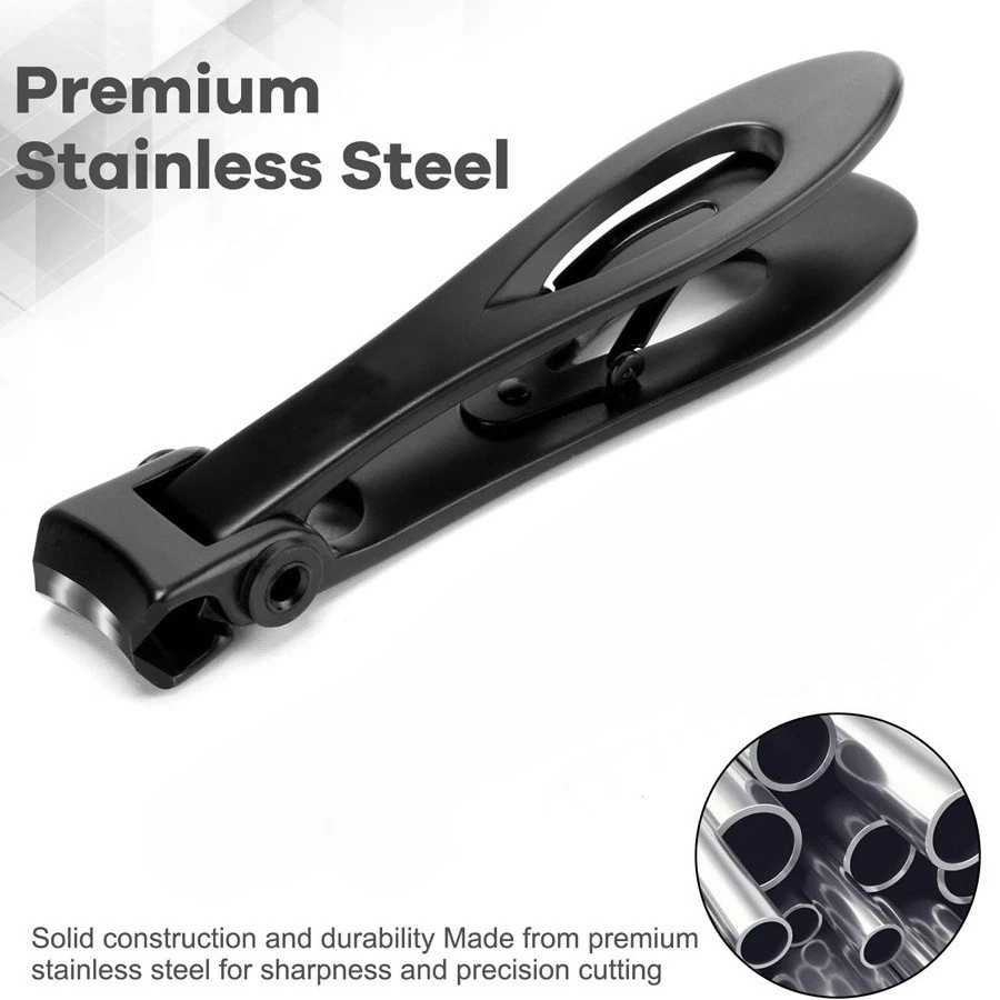 

Кусачки для ногтей из нержавеющей стали с большим отверстием | Черный, современный стиль с вогнутым лезвием для ногтей и отделкой ногтей на ногах