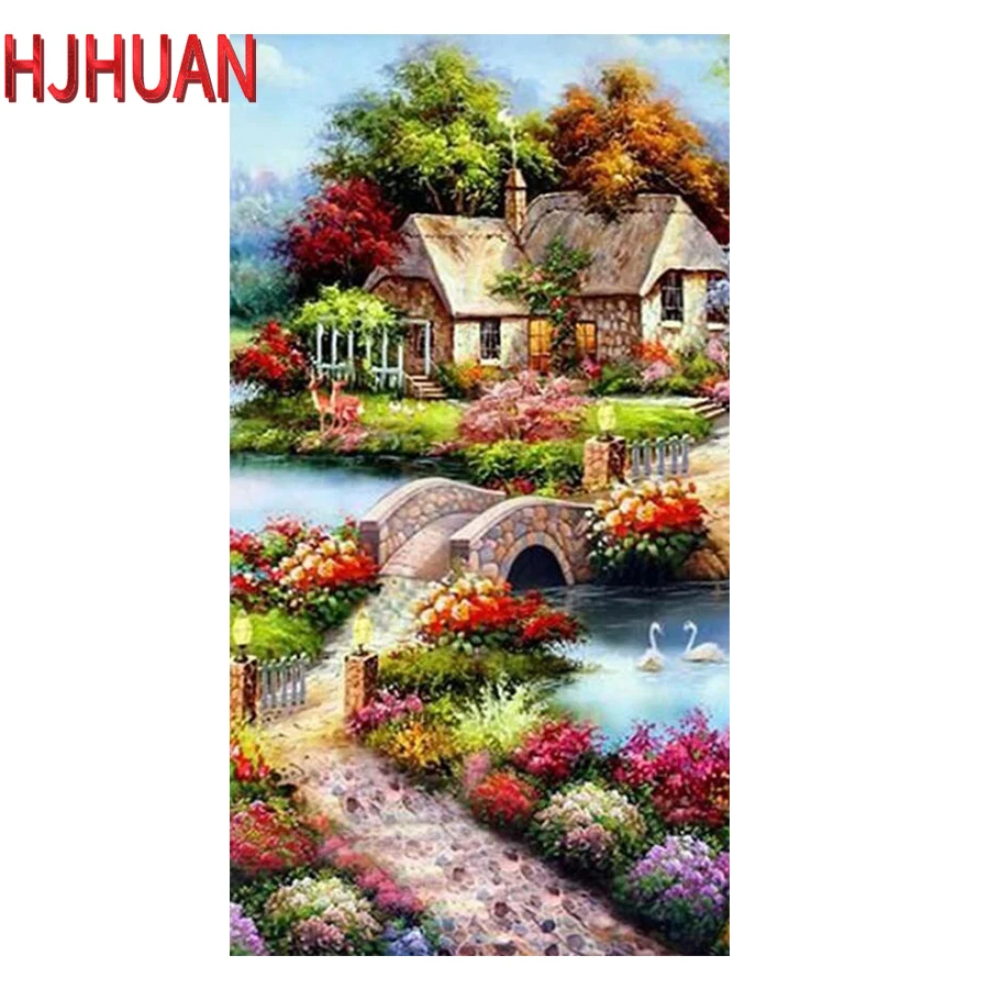 Diamond Painting for Home Decoration, House, Flower, River Duck, Round, Square Drill, Rhinestone Mosaic, Wall Art Pictures, Gift