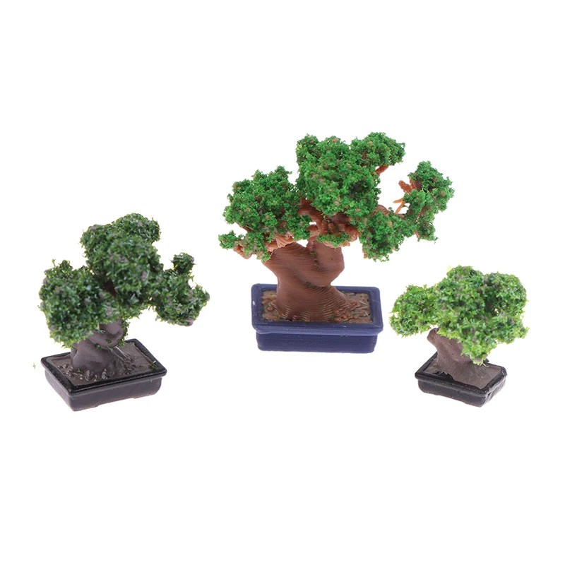 Mini Green Tree Potted Dollhouse, Decorações para Casa, Casa de Bonecas, Micro Paisagem, Ornamento de Jardim, 1:12