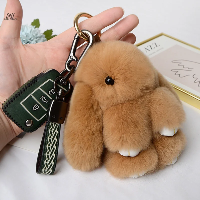 Cute Plush Bunny Keychain Women Fur Angel Rabbit Key Ring Plush Dolls Toy Girls Bag Car Key Pendant 15cm