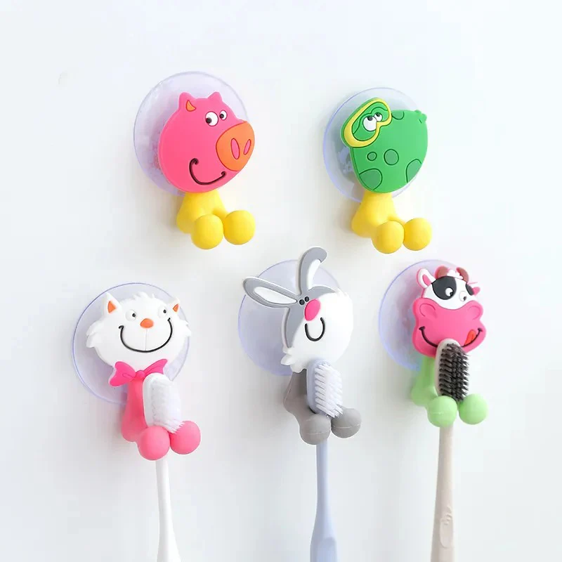 Cartoon Animal Toothbrush Holder Wall Mounted Antibacterial Tooth brush Storage Rack With Suction Cup Bathroom Organizer