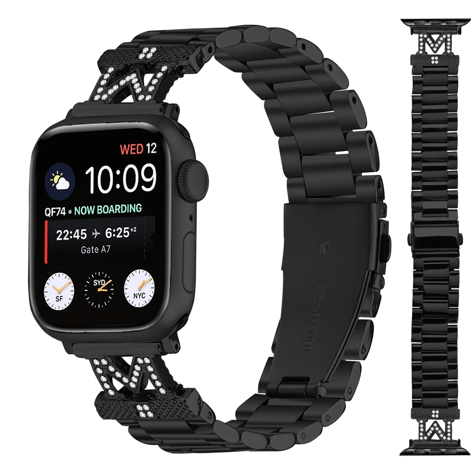 Diamond Stainless Steel Strap for Apple Watch Band 46mm 49 40 44 42 41 45mm Metal Bracelet IWatch Ultra2 Series 10 9 8 7 SE 6 5