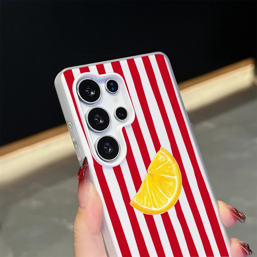 Gestreifter Zitronen-Case für Samsung Galaxy S21 S25 S24 S23 Ultra S22 Plus FE A56 A55 A54 A36 A35 A34 5G Einfache Farbblockierung Hülle – Detail 3