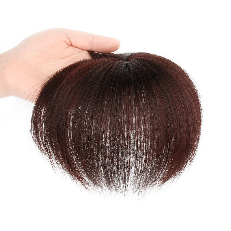 حرير علوي دائري شعر بشري للنساء ، 3 مقاطع ، مستقيم ، قطع شعر ، زيادة الحجم ، تنفس ، 9x9cm