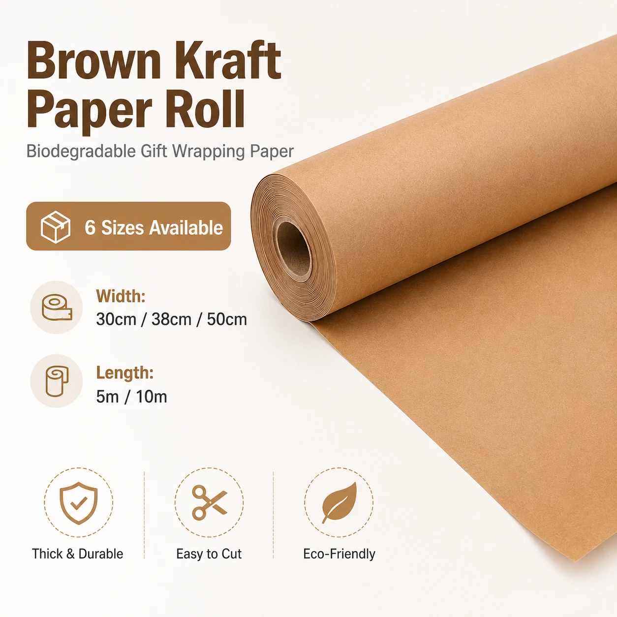 Flower Wrap Kraft - ม้วนกระดาษคราฟท์สีน้ำตาล 5/10 ม. กระดาษห่อของขวัญย่อยสลายได้สำหรับช่อดอกไม้ กล่องของขวัญ งานฝีมือ