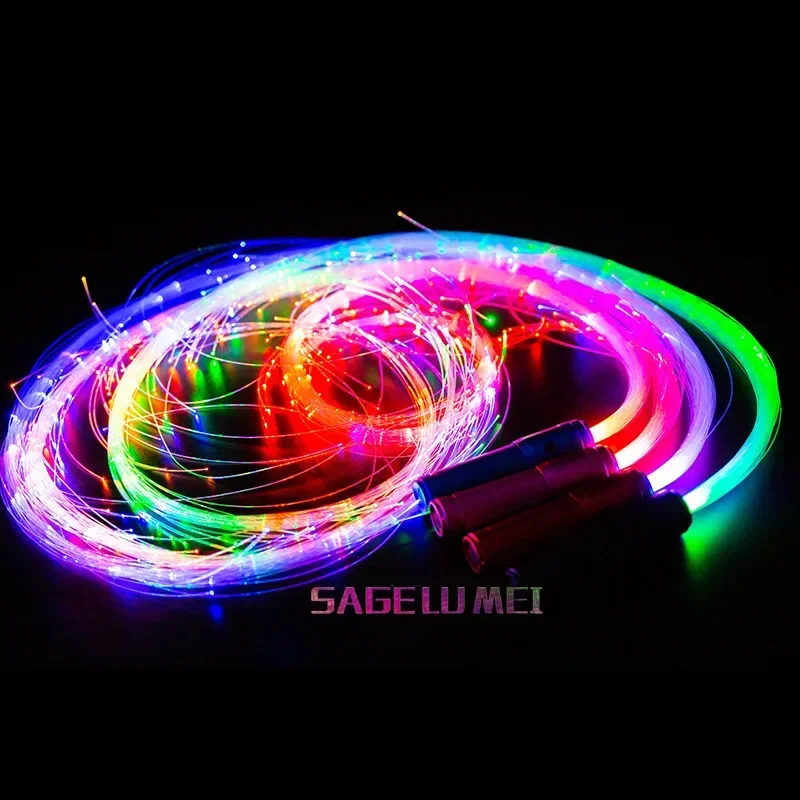 ใหม่ Super Bright Party Fiber Optics Whip 360 °   หมุน RGB ดิสโก้เต้นรํา LED เรืองแสงไฟเบอร์ออปติกเต้นรําเรืองแสงแส้ Sparkle Flow Lamp