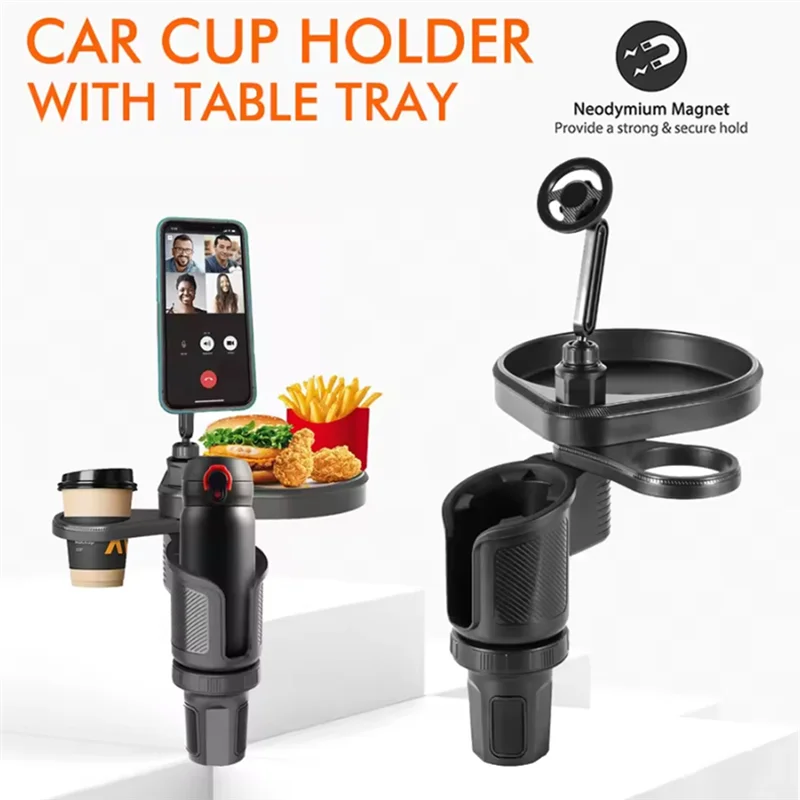 

4 In 1 Car Magnetic Phone Holder Cup Holder With Table Tray 360 Degree Adjustable Base Auto Interior Accessory