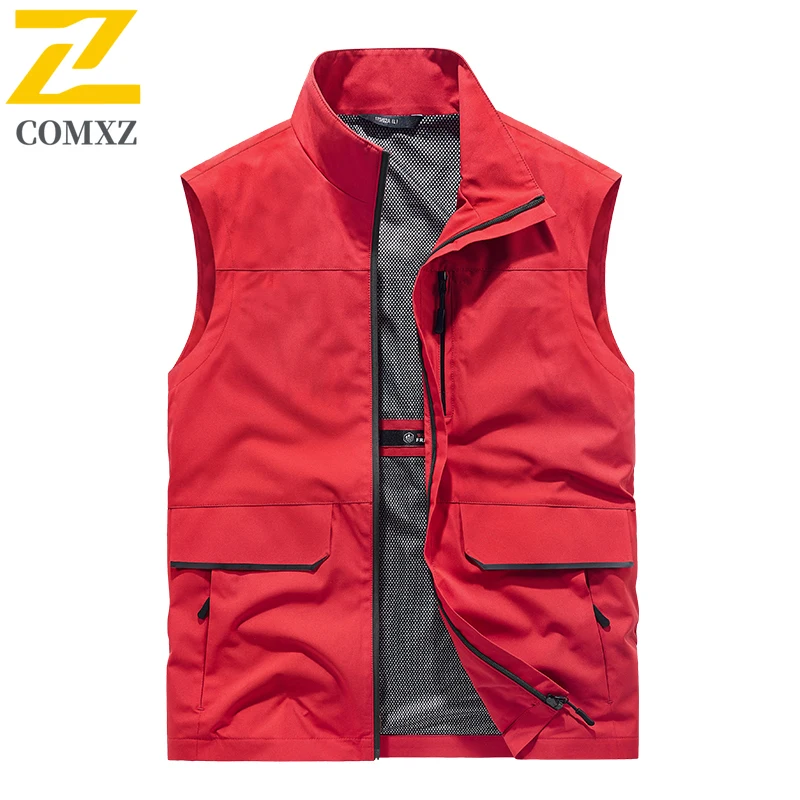 New Autumn Vest Jacket Men's Casual Windproof Big Pocket Sleeveless Work Jacket Plus Size Fishing Reflective Strip Vests Coat
