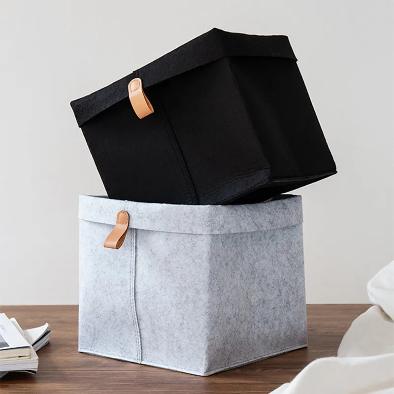 1pc Nordic Felt Storage Basket Living Room Tea Table Black Gray Sundries Storage Basket Cloth Felt Storage Box Bedroom Socks