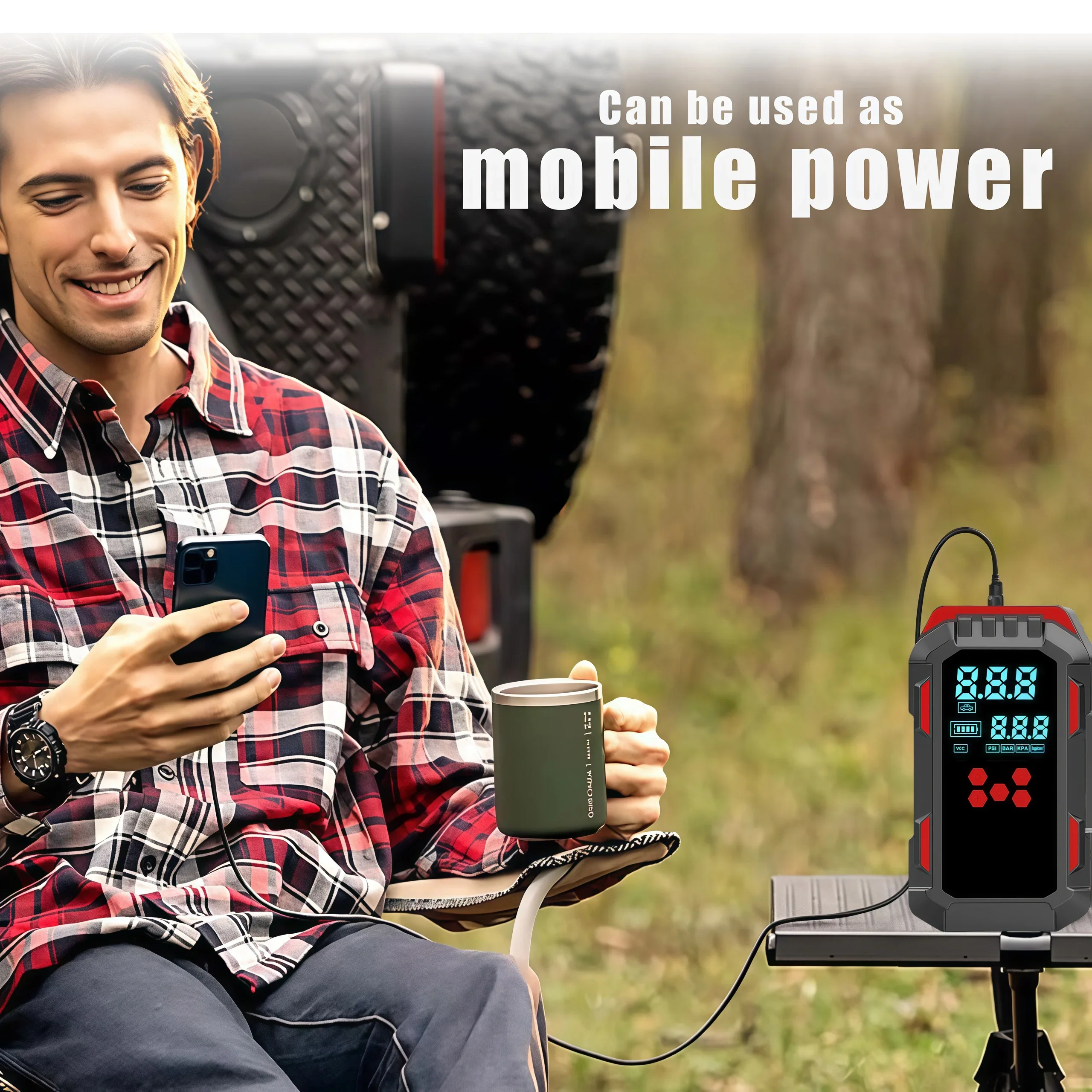 ضاغط هواء متين 2 في 1 للسيارة والإطارات 12 فولت - 150 رطل لكل بوصة مربعة، -40 ° ج-80 ° تشغيل C منخفض الحرارة، منفذ USB للهواتف #5