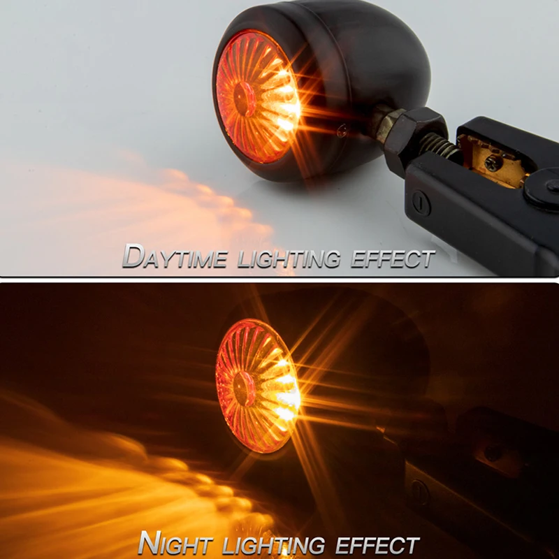 

2PCS Metal Retro Motorcycle Turn Signal 12V Indicator Light Black Chrome Bullet Running Lights Amber Blinkers Universal