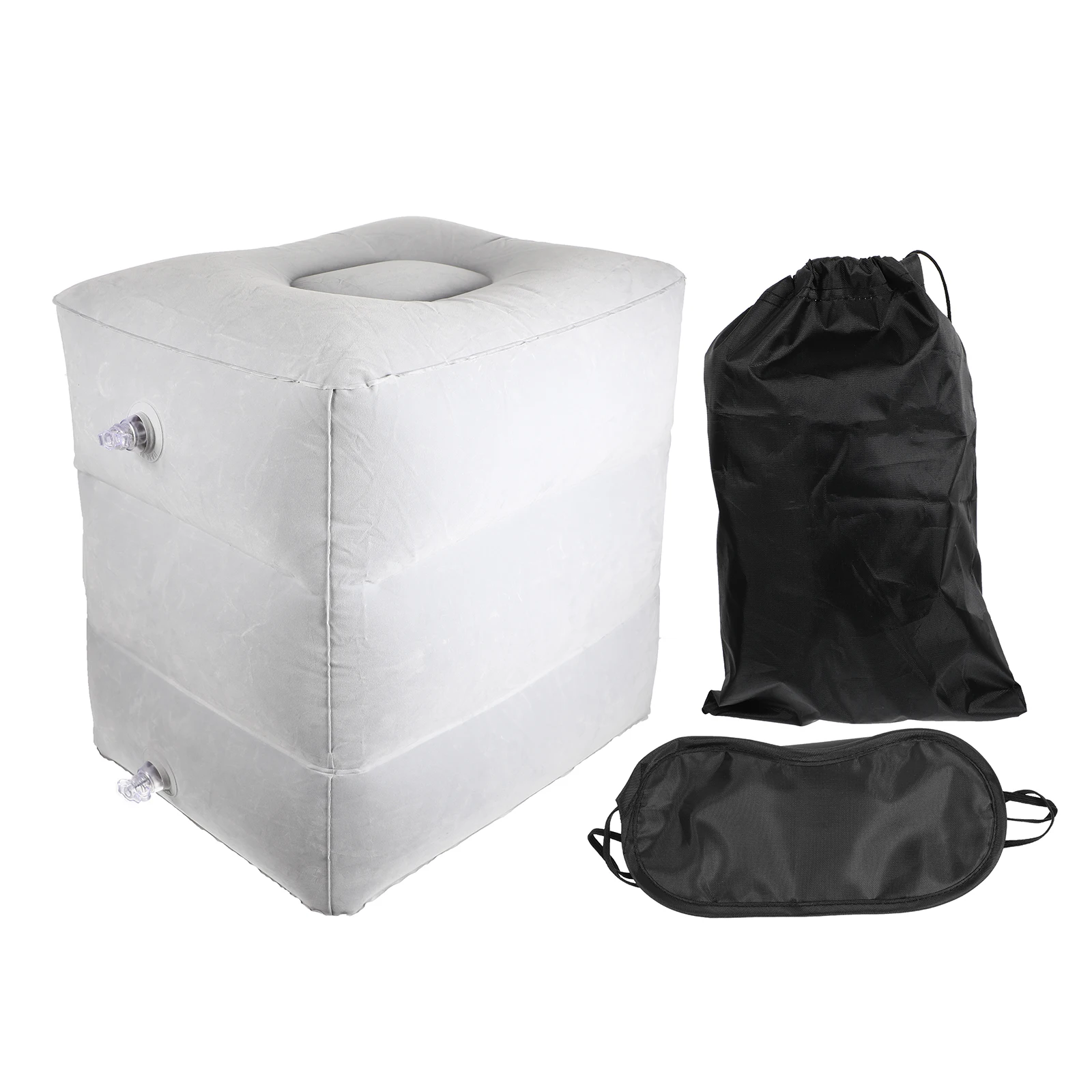 

1pc Inflatable Footrest Pillow Foldable Adjustable Flocking Pvc Travel Foot Cushion Stool For Airplane Train Office Home Use