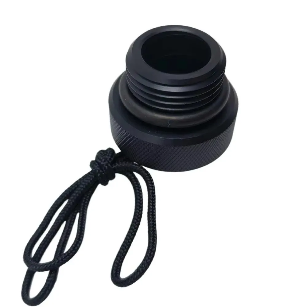 1Pcs ABS Plastic Scuba Diving Dust Cap Black 25x23mm Dive Valve Dust Cover Male Threaded Plug Swivel Lanyard