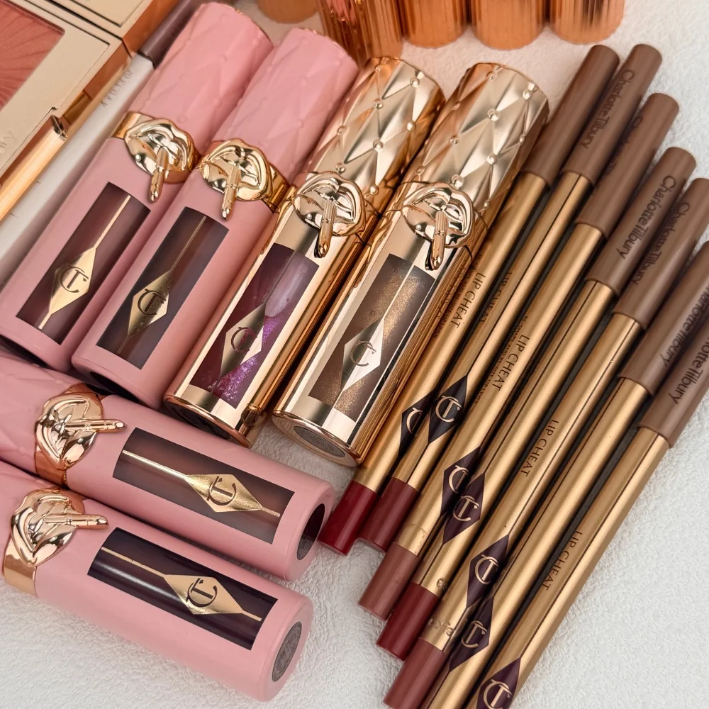 Charlotte Tilbury 7 Colors Lip Liner Lip Gloss Hydrating Lipstick 2Pcs 3Pcs Set Powder Blusher Stick Liquid Foundation Cosmetics