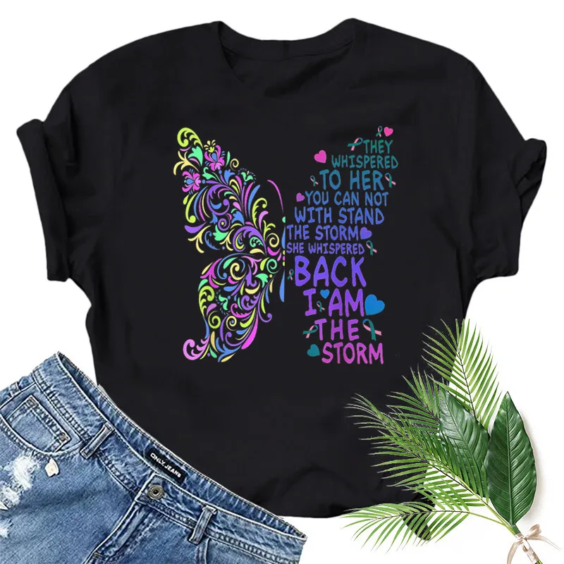 

Colorful Butterfly Letter Print Women T Shirt Short Sleeve O Neck Loose Women Tshirt Ladies Fashion Tee Shirt Tops Clothes Mujer