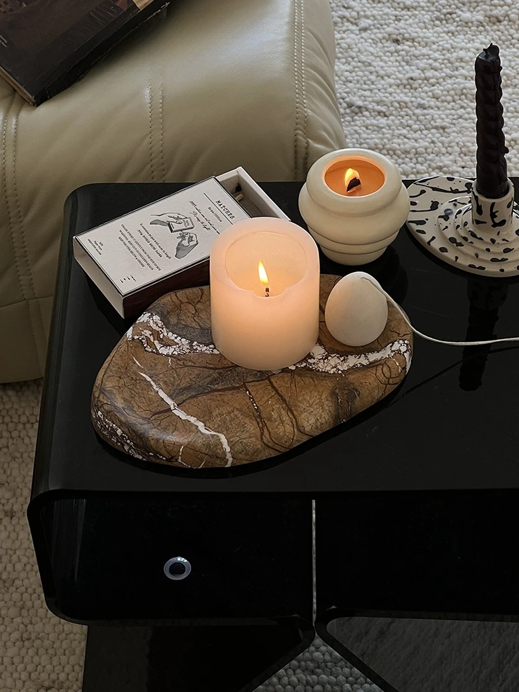 Natural Marble Stone Decorative Storage Brown Plate Ornaments Luxury Calacatta Viola Jewelry Candle Cloud Tray Small