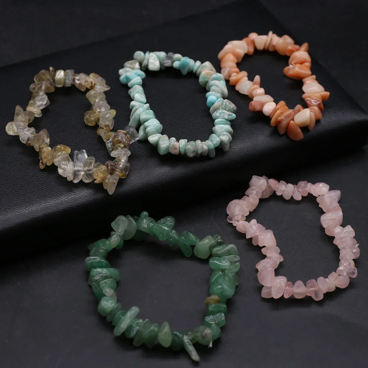 Natural Stone Bracelets Rose Quartz Citrine Amazonite Irregular Gravel Stone Bead Bracelets for Women Men Jewerly Gift 18cm