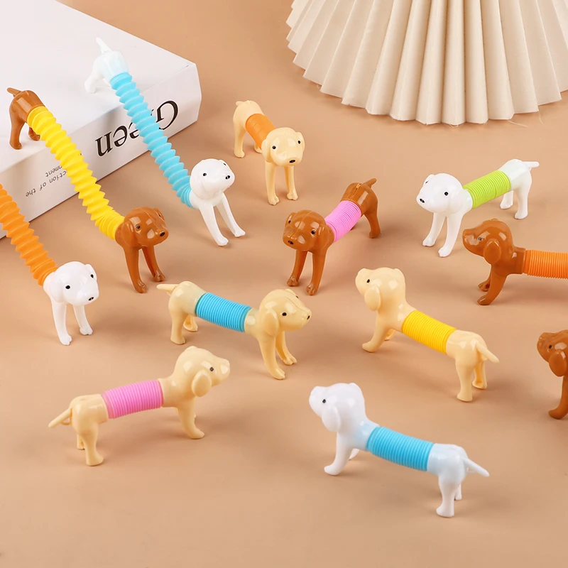 12/24Pcs Colorful Stretchable Dog Stretch Pop Tubes Telescoping Spring Animal Birthday Party Gift Pinata Fillers Carnival Prizes