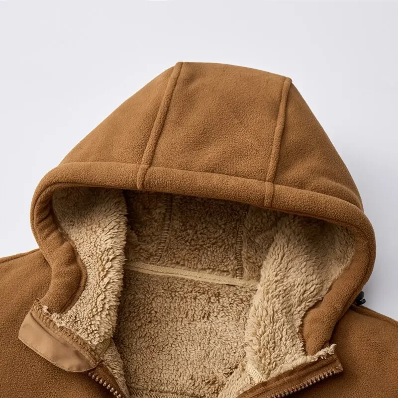 New Fashion Solid Color Thick Warm Lamb Wool Jacket For Men's Casual Loose Sports Windproof Plus Size Jacket  Autumn and Winter