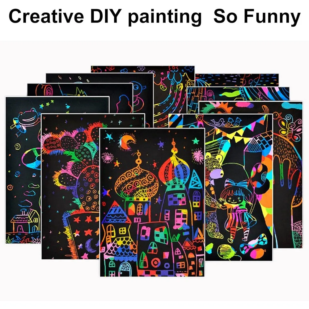Children's scratch art book,  of rainbow magic scratch paper black scratch it from art and craft note board table