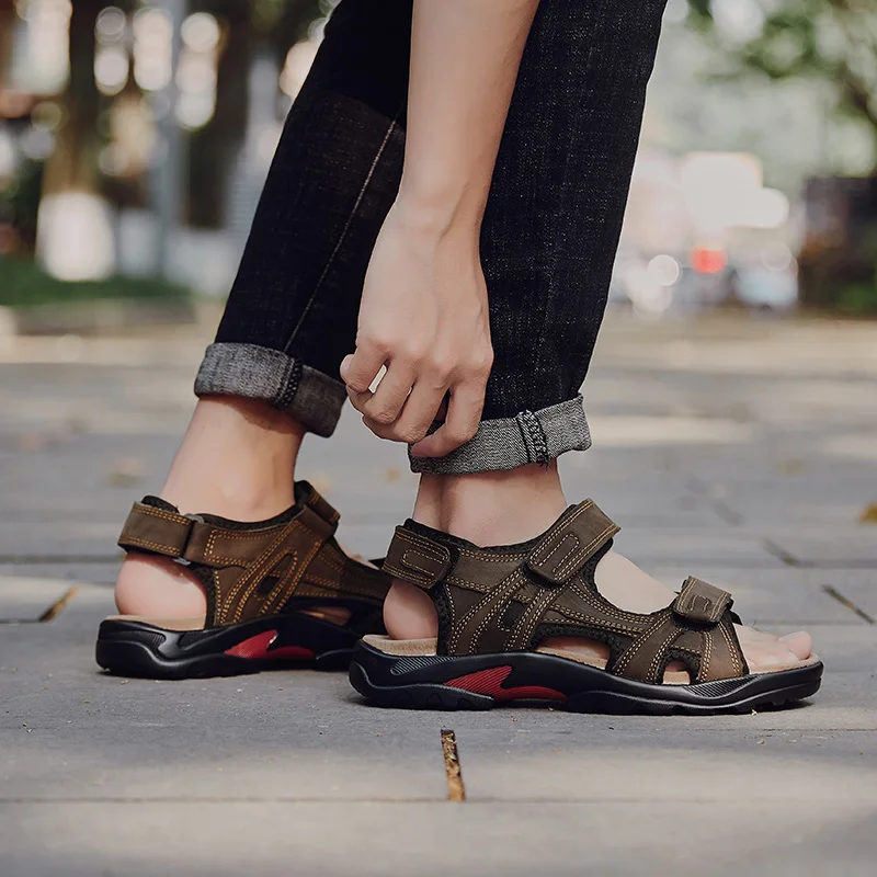 

Мужские кожаные летние сандалии для активного отдыха, удобные, высокого качества, большие размеры до 48