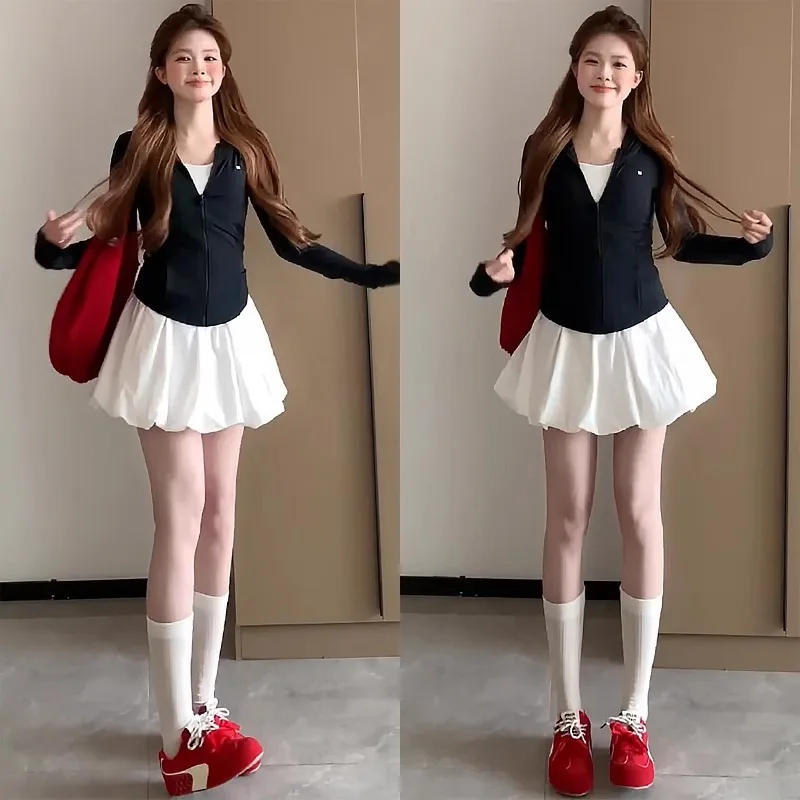 

Женская белая тюлевая юбка А-силуэта с пузырьковым дизайном и кружевом, идеально подходит для всех сезонов.