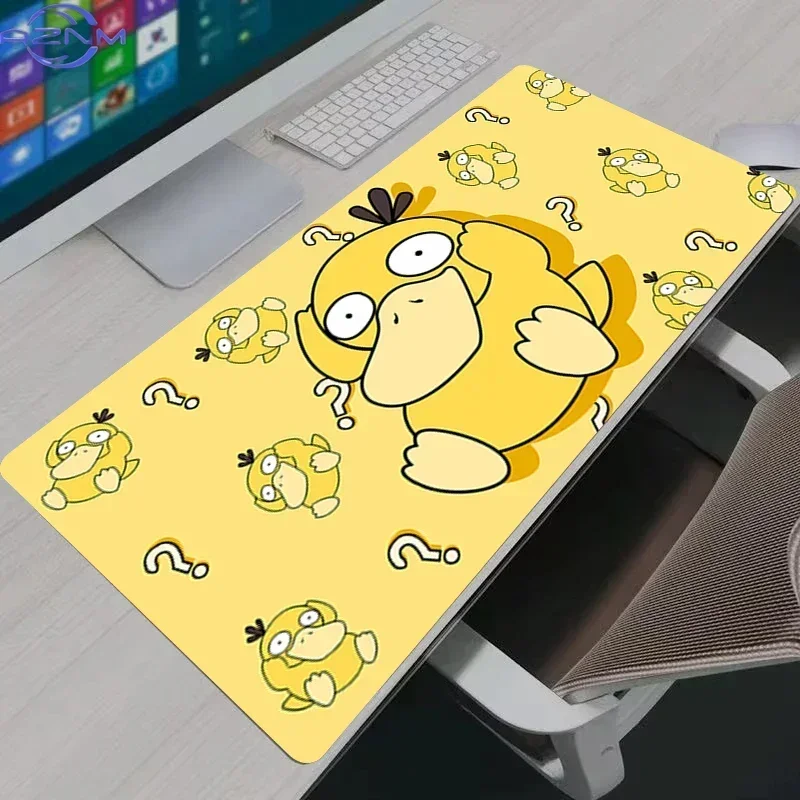 Cute Yellow Psyduck With Question Mark Anime Large Mousepad, Rubber Non Slip Desk Mat for Gaming and Office Desktop Decoration