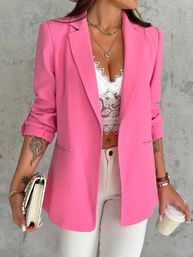 Cappotto Blazer con maniche arrotolabili con colletto dentellato