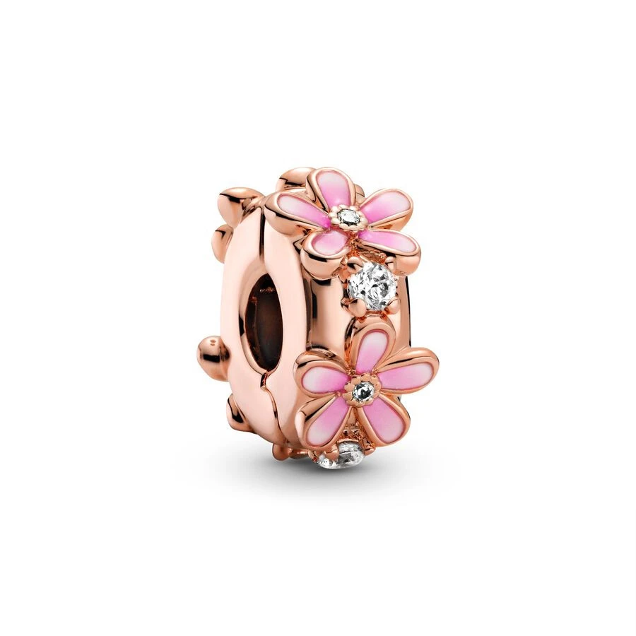 Rosévergoldetes rosa Gänseblümchen, Unendlichkeitsherz, Kirschblüten-Anhänger, passend für Original-Pandora-Armbänder aus 925er-Silber, DIY-Schmuck