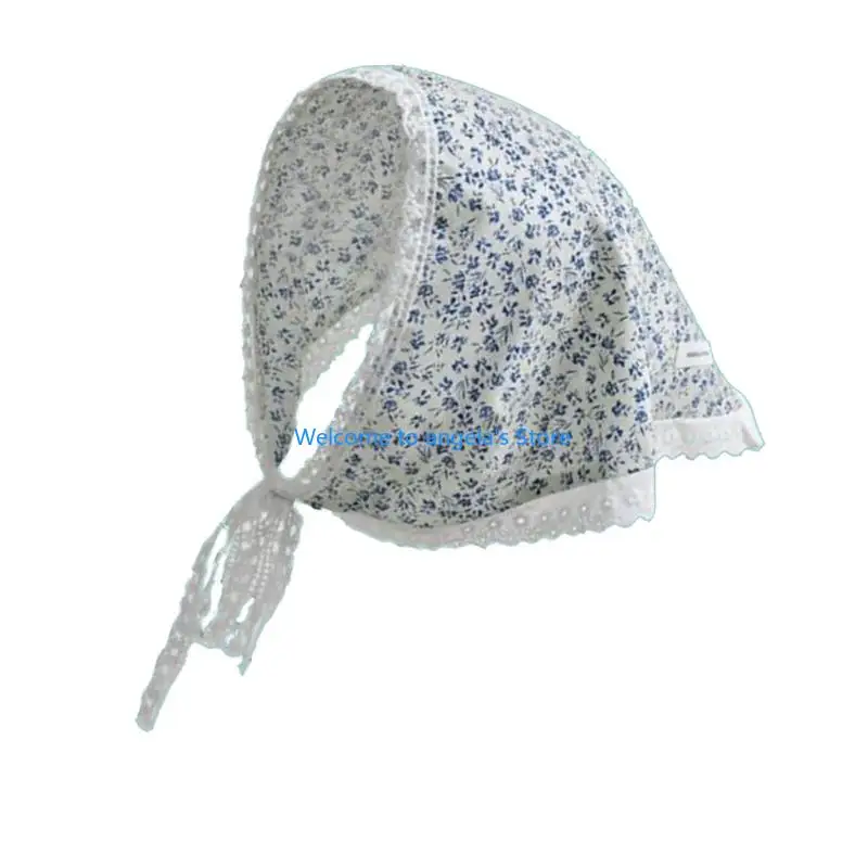 X4YC Khăn trùm đầu hình tam giác ren thanh lịch in hoa cho chuyến dã ngoại mùa xuân