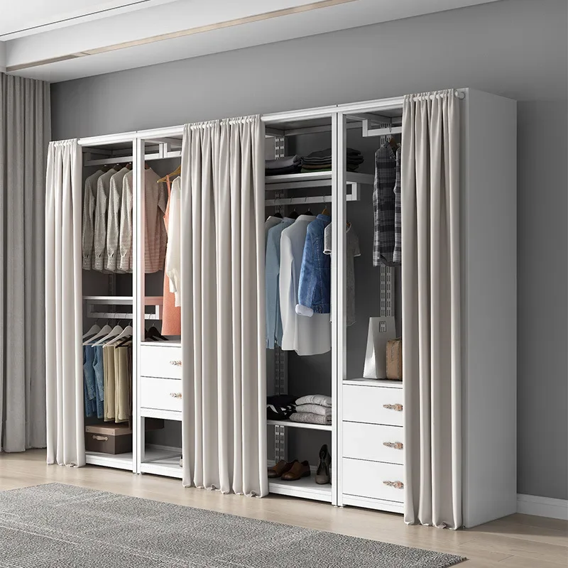 Walk-in Cloakroom Shelf Assembly Open Wardrobe Coat Rack Hanger Adjustable Curtain Shelf