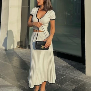 Casual Top und Faltenröcke für Frauen, kombinierte Sets, schicke Maschen, weißes Netz, elegant, 2 Stücke 12 Hauptverkäufe von Branco Branco - №12