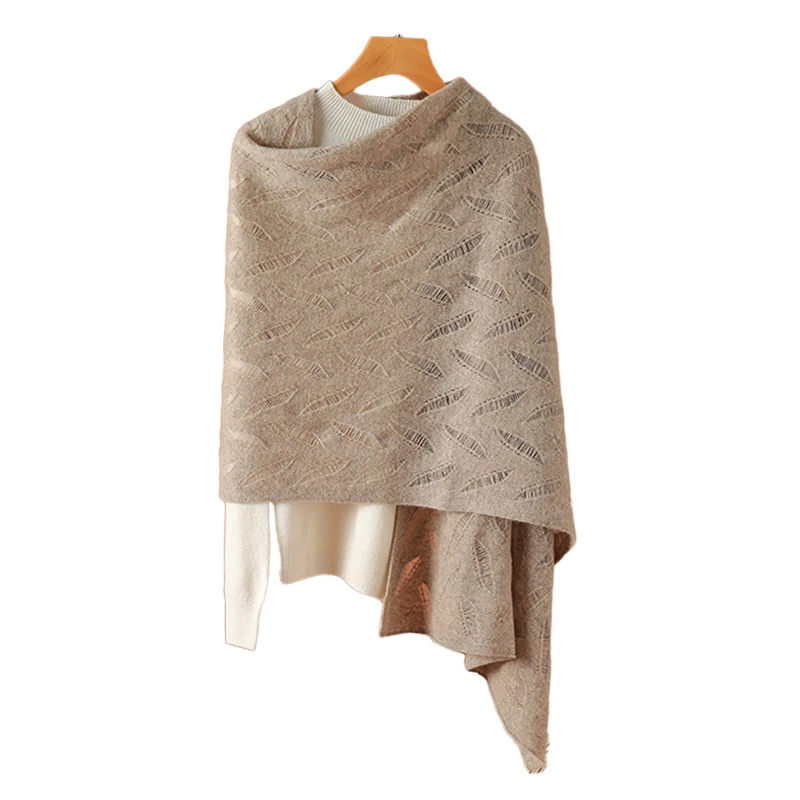 100% wool scarf winter women's warm high-grade leaf shawl cashmere thin dual-purpose knitted scarf