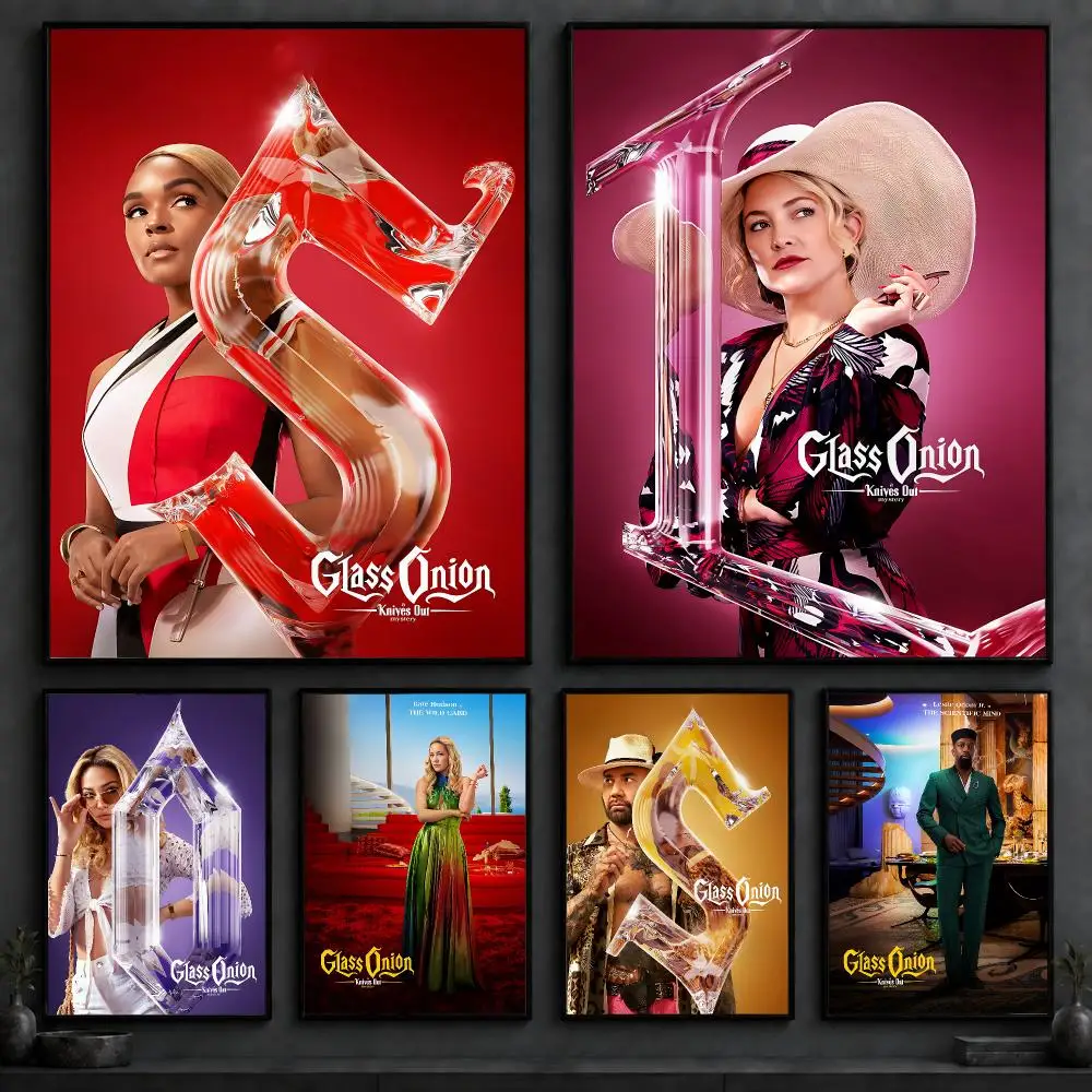 Movie G-Glass Onion A Knives Out MysteryS Poster Art  Self-Adhesive No Glue Residue Wall Decor for Bedroom Living Room