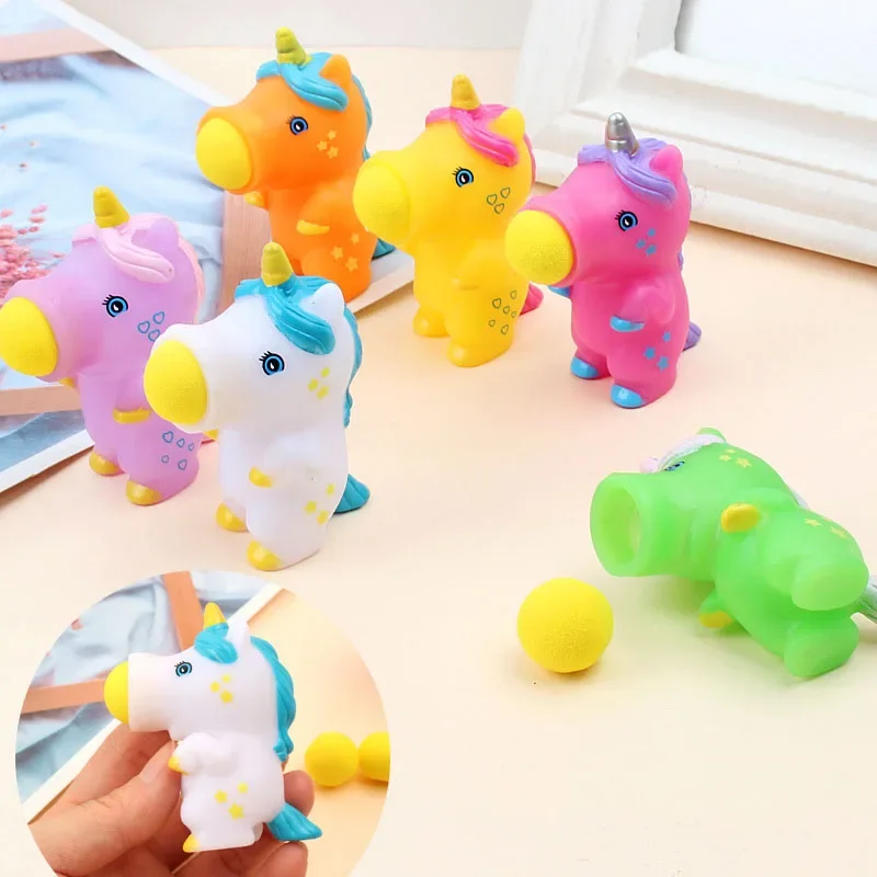 3Pcs Cute Unicorn Catapult Spitting Ball Squeeze Shooting Ball Decompression Toys Foe Kids Birthday Party Favors Pinata Fillers