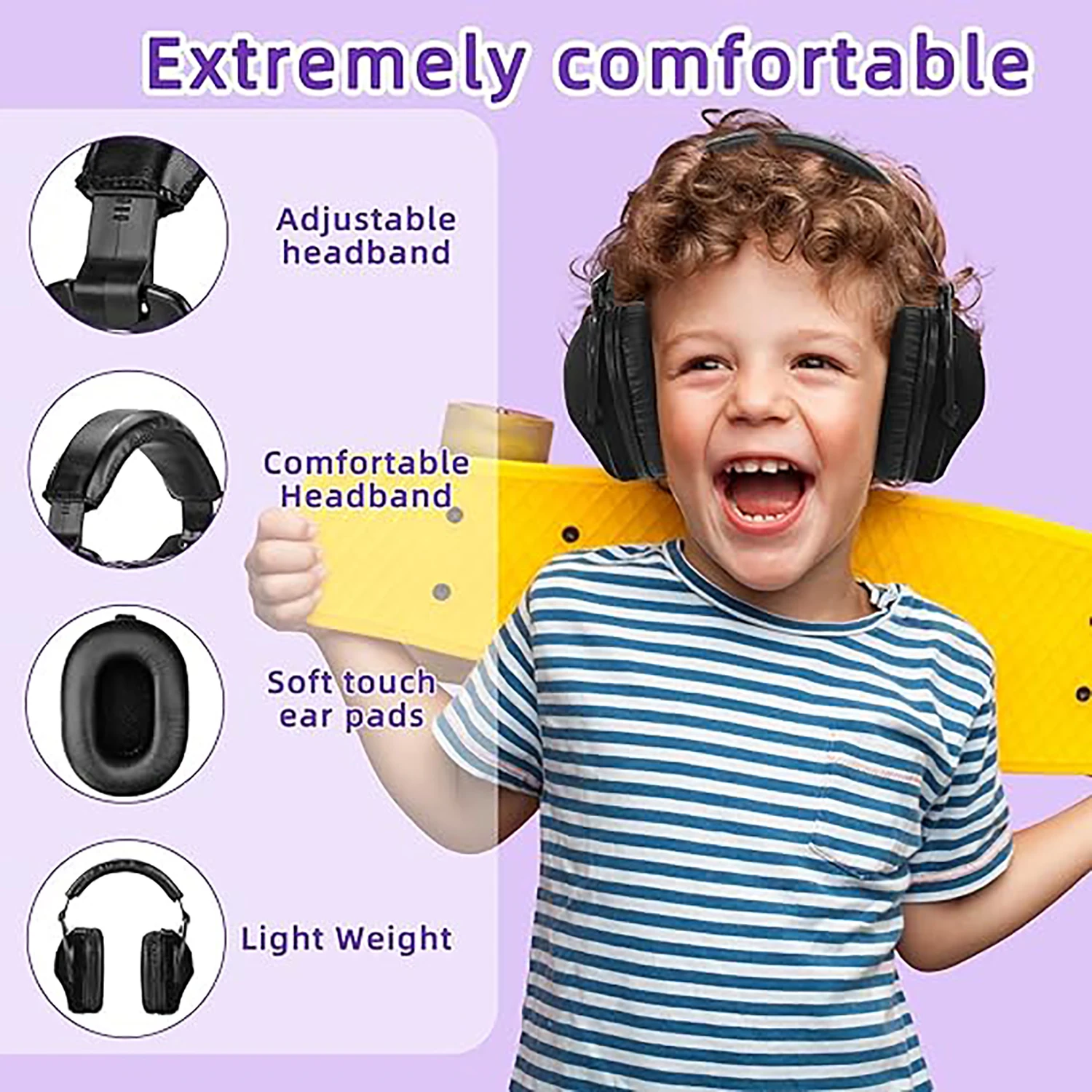 ZOHAN Kids Noise Reducing Earmuff Safety Hearing Protection Headphone for Autism Children Foldable EarCups Passive Defender 25dB