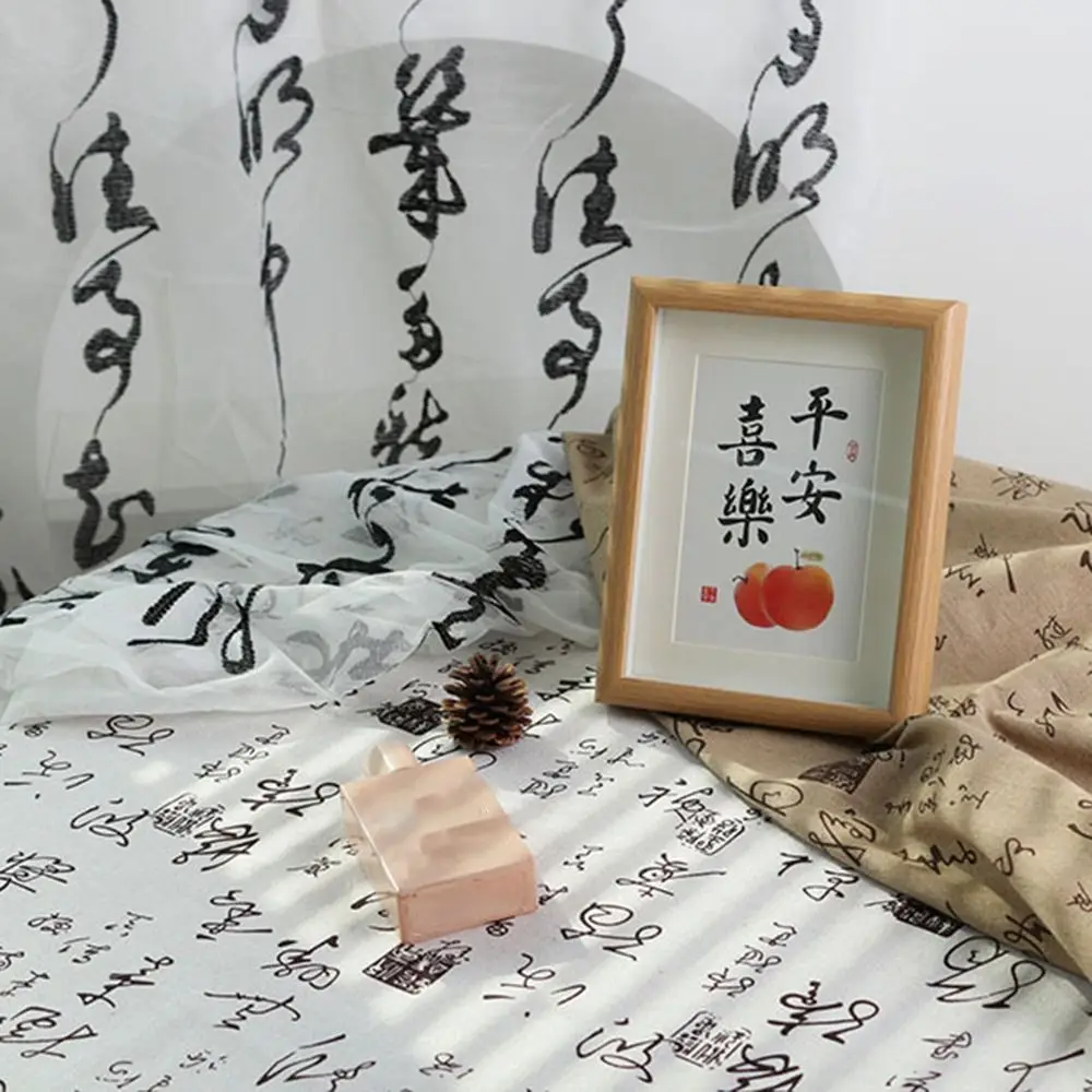 Retro Calligraphy Yarn Background Cloth Cotton and Linen Multifunctional Photography Curtain Screen Art Table Cloth