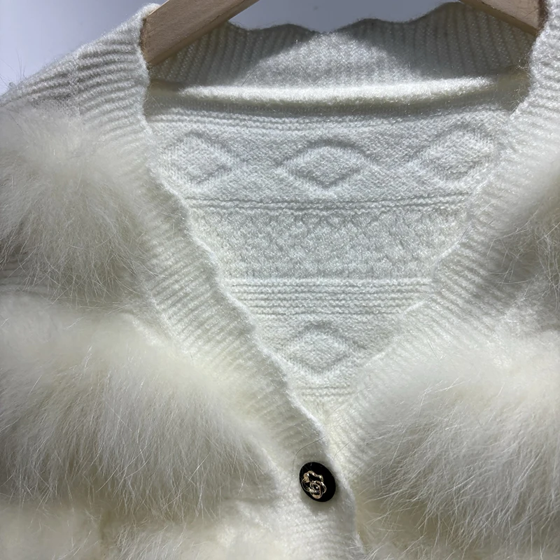 2025 가을 여성 블루 리얼 폭스 퍼 스웨터 화이트 리얼 퍼 신상 디자인 니트 자켓