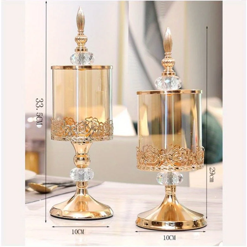 1pc Elegant Vintage European Candy Jar with Lid Transparent Metal Storage Container Living Room Storage Decoration Ornaments