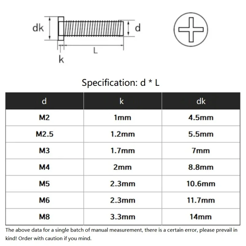 M2 M2.5 M3 M4 M5 M6 M8 304 Stainless Steel Cross Recessed Large Flat Head Dispensing Screws Anti-loosening Gluing Bolts