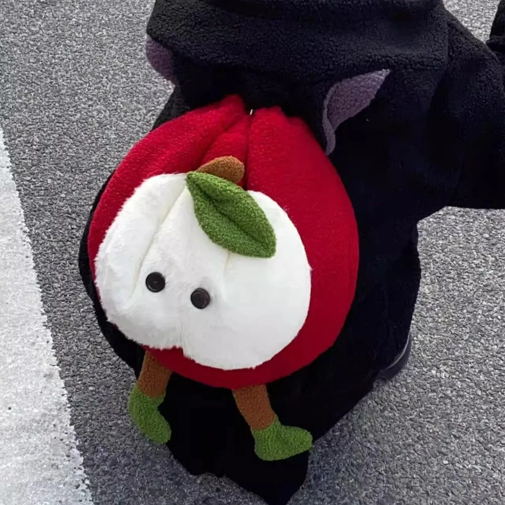 

Мультяшное яблоко Mochilas Mujer, студенческая пригородная сумка Mochila, большая вместительная сумка, контрастный плюшевый рюкзак, сумки на шнурке для женщин