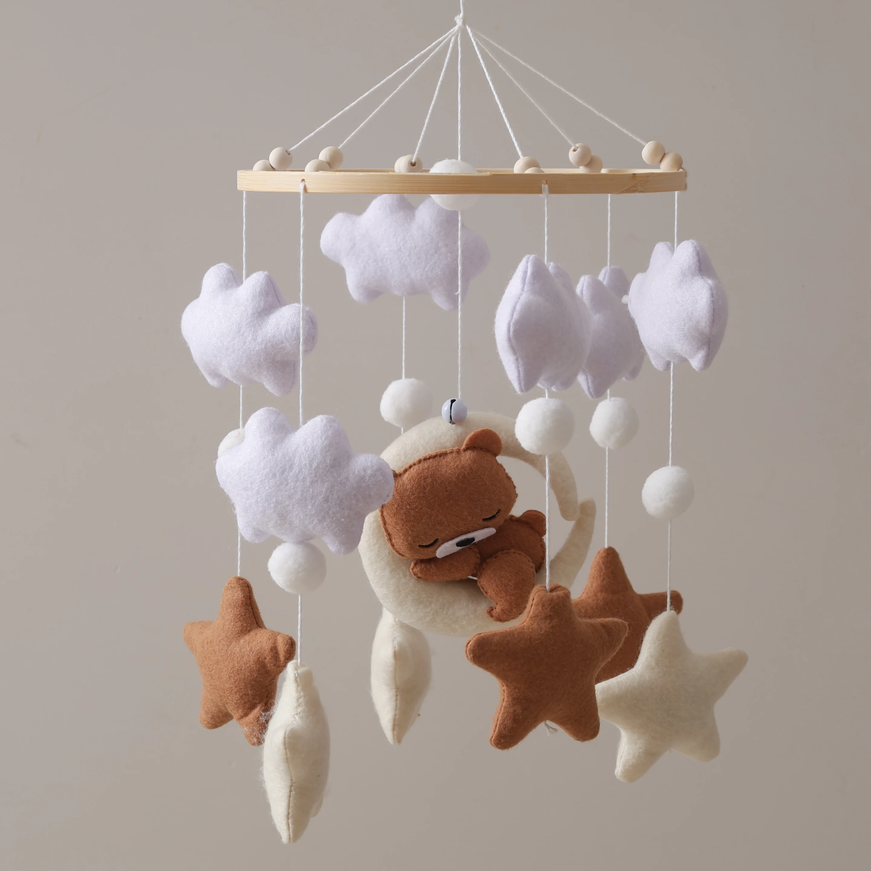 22.86cm 회색 나일론 모바일 보육 장식 장난감, 봉제 곰, 구름 및 별 - 청소년 방을 위한 진정 침대 벨