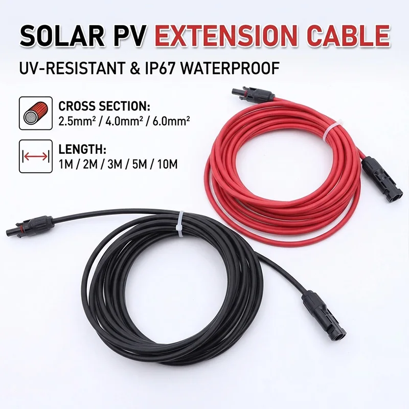 Solar Extension Cable Double Ends Connector 1 2 3 5 10M 2.5 4 6mm2 Red Black PV Wire for Outdoor Panel Photovoltaic System