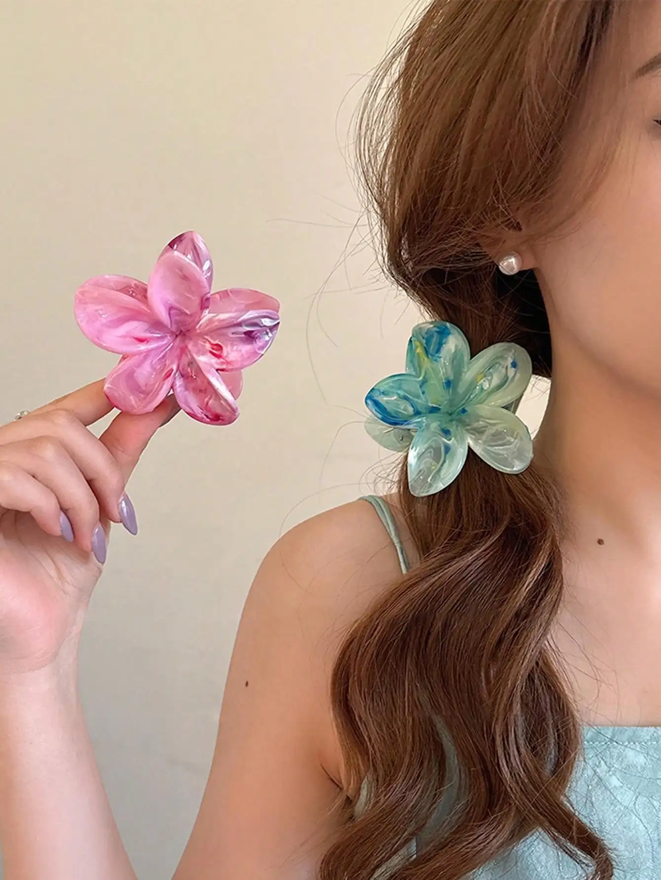 2-3pcs Women\'s Gradient Color Flower Pattern Large Size Lightweight Plastic Hair Clips