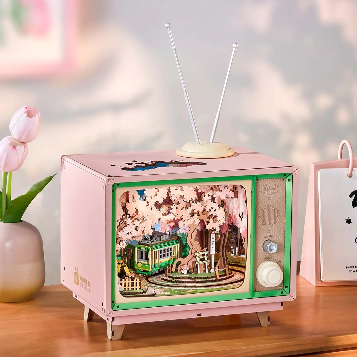 

Robotime Sakura Dreamy Tour AMT02 DIY музыкальная шкатулка 3D деревянная головоломка книга уголок наборы моделей телевизора украшение дома подарок на день рождения