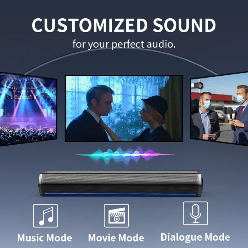 30W High Power TV Soundbar, for Computer/PC Home Theatre System, With Bluetooth OPTICAL USB AUX ARC Interfaces & Remote Control