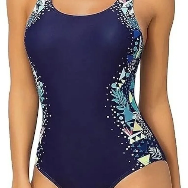 JEWELRY SEN Women Printed One‑Piece Swimsuit U‑Neck Wide Strap Tummy Control Bathing Suit Athletic Summer Beach Swimming Swimwea
